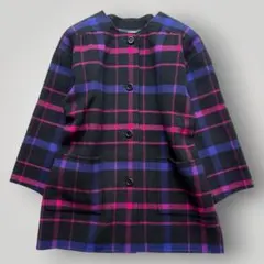 GIVENCHY ジバンシィ ノーカラーコート チェック 黒×ピンク ウールのサムネイル