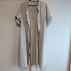 GUベージュ 半袖 ボタン付きシャツワンピース