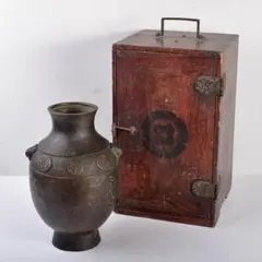 中国 古銅 双龍耳鶴首瓶 時代箱付 M R5082B - メルカリ