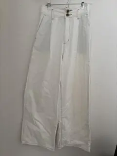 GU ライトデニムタックワイドパンツ M オフホワイト