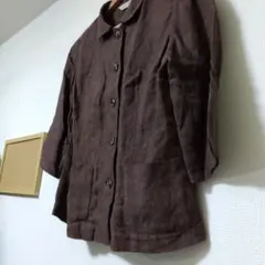 麻100ブラウンジャケットCAPOLAVORO七分袖のサムネイル