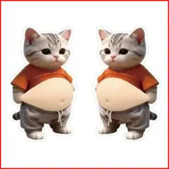 猫 ねこ しろ 2匹セット 3Dシール おなかぷにぷに