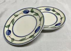 中皿 2枚 手描き 取り皿 銘々皿 青い実？花？