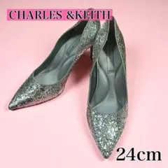 CHARLES &KEITH ポインテッドトゥパンプスシルバー ラメ グリッター