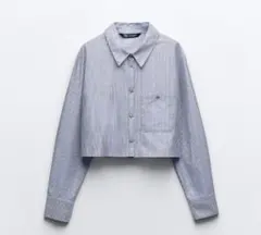 ラインストーンボタン　ストライプシャツ