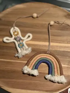 ハンドメイド レインボーとサボテン マクラメ チャーム