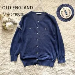 オールドイングランド　リネン100% サマーニット　カーディガン　ロゴボタン