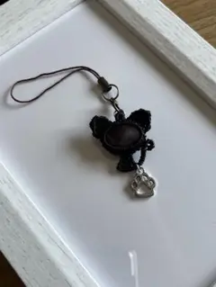 一緒にお出かけシリーズハンドメイド 猫型チャーム マクラメねこ 黒猫