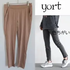 【YORT】薄地ストレッチパンツ サイドスリット 日本製 ウエストゴム ポケット