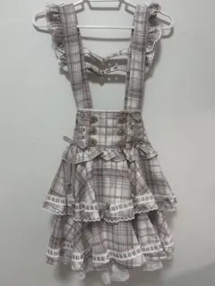 【LIZLISA】はしごリボンチェックティアードスカパン ピンク