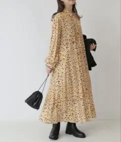 スローブイエナ✨シャツワンピース レーヨン 総柄 リボン