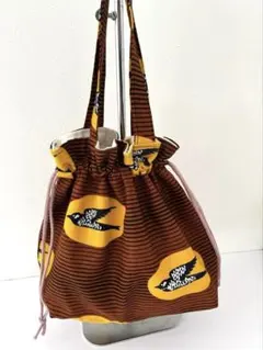 NO683 アフリカ布 持ち手付き ミニ巾着