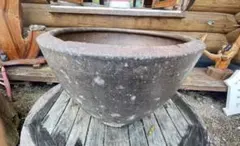 古鉢 ‼️ 睡蓮鉢 水鉢 メダカ鉢 植木鉢穴をふさぎメダカ鉢に高さ38.5センチ
