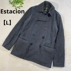 ピーコート グレー 【L】 ダブルブレスト 就活 スーツコート 美品 厚手コート