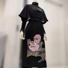 黒留袖きものリメイク　刺繍ロングドレス