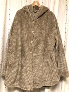 フリース風フード付きアウター XL ベージュ