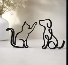 猫と犬のなかよし ラインアートオブジェ