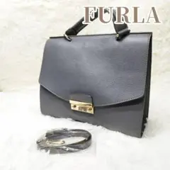 【美品】フルラ ショルダーバッグ ハンドバッグ ゴールド金具 シボ革