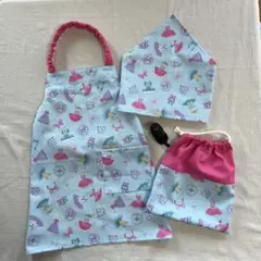 子供用エプロン　三角巾　袋　セット　バレリーナ柄　ハンドメイド　110前後