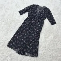 【c4084】LOWRYS FARM ワンピース　ロング　花柄 Vネック 黒