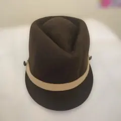 ブラウン ウールフェルトハット ベージュバンド付き