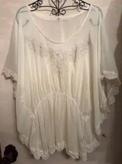 Heatherシフォンレース チュニック 半袖 ホワイト