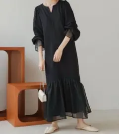 Bab　オーガンジー切替スウェットワンピース