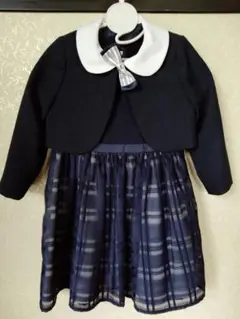ネイビー チェック柄ドレス ジャケット付き