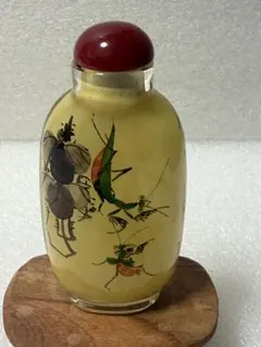 金魚と花の手描きガラス鼻煙壺 手描き 內絵 鼻煙壺 中国伝統工芸 無形