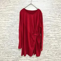 レッド 長袖 チュニック ウエストデザイン Mサイズ ワンピース　ゆったり