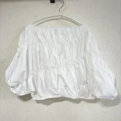 vintage 1990年代　リメイク パフスリーブブラウス オフショルにも　白のサムネイル