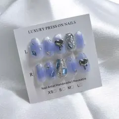 ネイルチップ ブルー チーク キラキラ ちゅるん 韓国風 埋めつくし