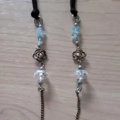 メガネ　マスク　チェーン　ストラップ　黒　花　ビジュー