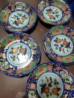 だ*ぱ様 希少　美濃焼　龍峰窯　染錦金彩四君子 大皿　銘々皿（中皿）　小鉢　豆鉢 三洋陶器 龍峰窯 金彩古伊万里 小皿揃 5枚セット 金彩 染錦 銘々皿