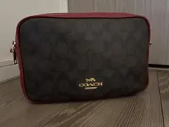 【お値下げ可】COACH ショルダーバッグ シグネチャー　ブラウン/レッド