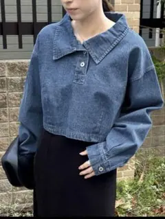 select MOCA ハーフボタンデニムショートトップス レディース