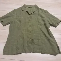 90s Burberrys 麻100% 半袖シャツ オリーブ 15のサムネイル