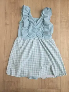 女の子用水着 ワンピース 水色 チェック柄