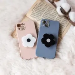 ポップソケット フラワー 黒白花 iPhone7/8/se 韓国 可愛い