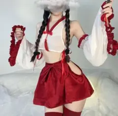エロ下着 赤 巫女　セクシー　ランジェリー コスプレ メイド　女巫　キャバドレスのサムネイル