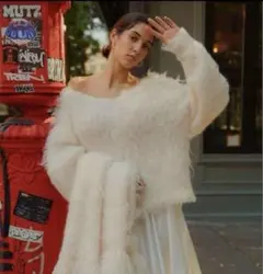 the toe シャギーニット　white vネックニット