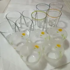 花デザイン フロストグラスと透明グラスセット 13個