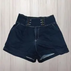 ハイウエストデニムショートパンツ ダークブルー