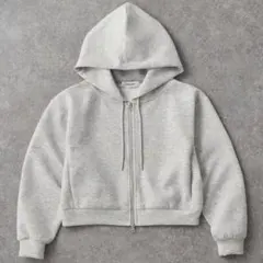 グレー フード付き クロップドパーカー