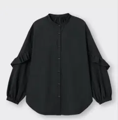 【完売品GU】ラッフルスリーブブラウス (長袖) ブラック S