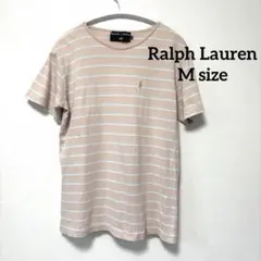 ラルフローレン【M】Ralph Lauren ピンクストライプ 半袖Tシャツポロ