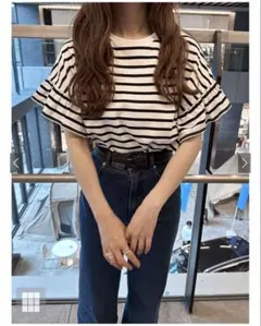 ボーダー柄フリルスリーブビッグTシャツ[fo2049]のサムネイル