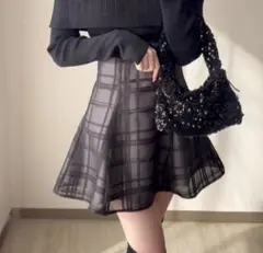 GRL インパン裏地付きチェック柄フレアミニスカート[tu1028]Mサイズ 黒