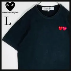 【希少】コムデギャルソン ダブルハート 半袖Tシャツ L 黒 赤ハート 刺繍