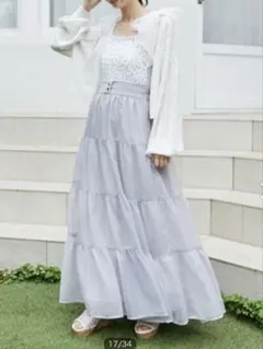 マジェスティックレゴン シアーボリュームティアードスカート ライトグレー M
